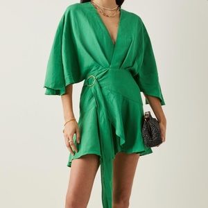 Significant Other Olivia Green Linen Blend Dress 2 XS